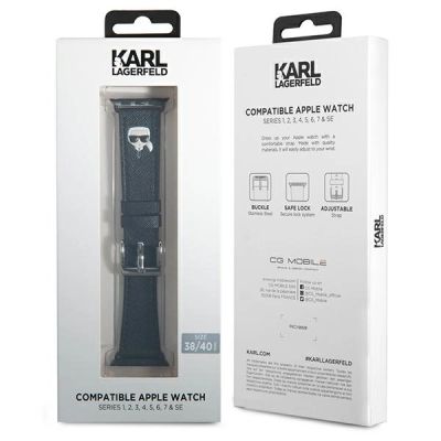 2. Pasek Karl Lagerfeld Ikonik Saffiano Karl Heads na Apple Watch (38 / 40 / 41 mm) - czarny