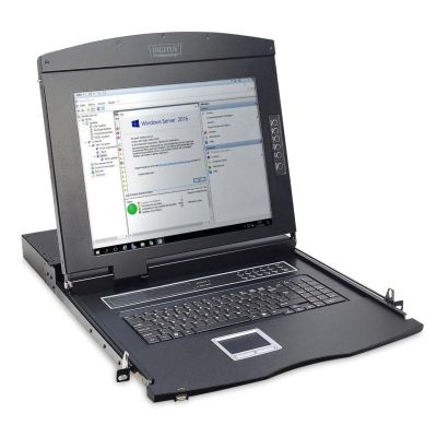 10. Digitus Konsola modułowa z monitorem TFT o przekątnej 17” (43,2 cm), 8-portowym przełącznikiem KVM & touchpadem, klawiatura amerykańska
