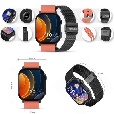 11. Smartwatch Gravity GT15-3 Czerwony Pasek Silikonowy + Czarna Bransoleta