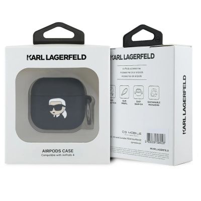 3. Etui Karl Lagerfeld Silicone Karl Head 3D na AirPods 4 - czarne