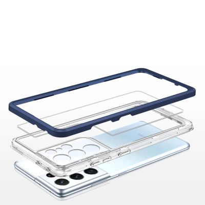 5. Clear 3in1 etui do Samsung Galaxy S22 Ultra żelowy pokrowiec z ramką niebieski
