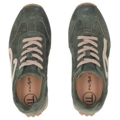 5. Skórzane półbuty damskie sneakersy zamszowe zielone Filippo  DP7961