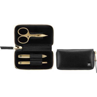 4. Zestaw do manicure ZWILLING Twinox Gold Edition 97747-004-0 – czarne skórzane etui 3 elementy - czarny