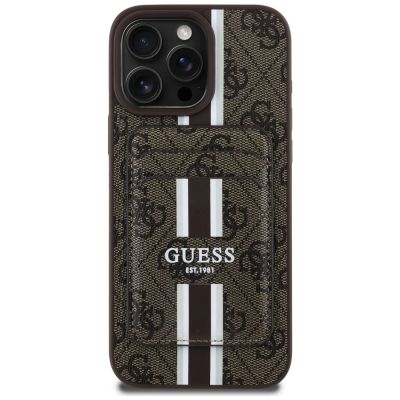 2. Etui Guess 4G Stripes z portfelem Magsafe do iPhone 16 Pro Max brązowy