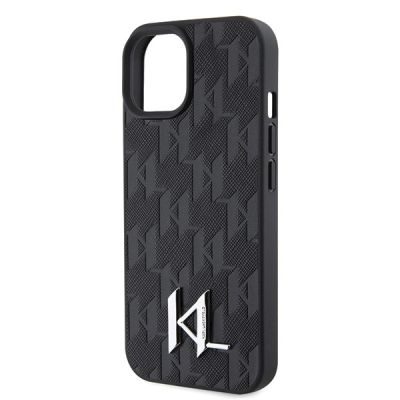 6. Etui Karl Lagerfeld Leather Monogram Hot Stamp Metal Logo na iPhone 15 / 14 / 13 6.1" - czarne
