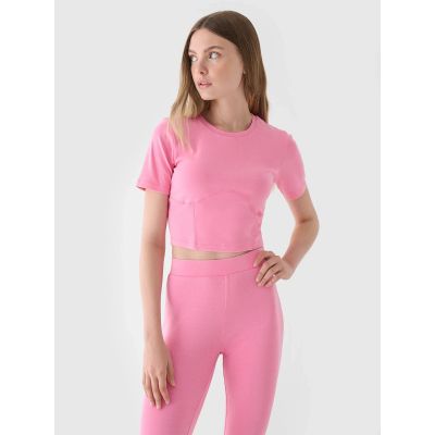 6. Crop top slim gładki damski 4F 4FRAW24TTSHF2581-54S