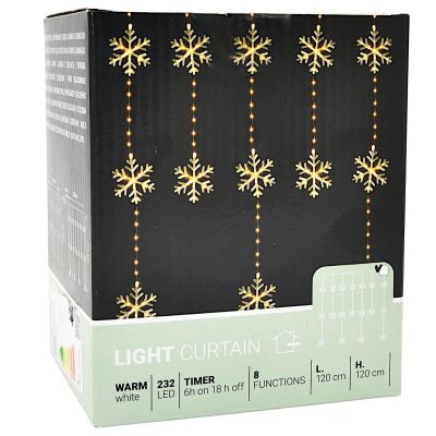 13. LAMPKI CHOINKOWE KURTYNA ŚWIETLNA 120x120 CM 232LED CIEPŁY BIAŁY PŁATKI ŚNIEGU