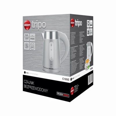 13. ELDOM CZAJNIK BEZPRZEWODOWY 185B TRIPO BIAŁY 1000W 0,8 L, BPA FREE, IZOLOWANY