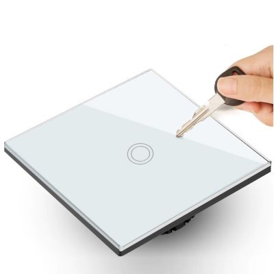 4. MACLEAN DOTYKOWY WŁĄCZNIK ŚWIATŁA, POJEDYŃCZY, SZKLANY, BIAŁY Z OKRĄGŁYM PRZYCISKIEM WYMIARY 86X86MM MCE702W