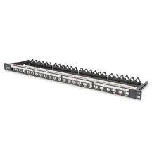 Panel krosowy high density 19" 24x keystone, ekranowany, 0.5U, czarny, prowadnica kabli, pola opisowe