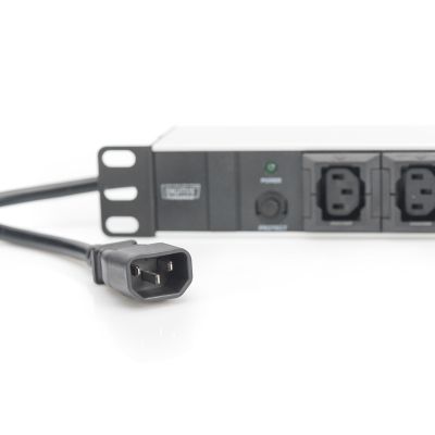 2. Digitus Listwa zasilająca PDU 19" Rack, 10x gniazdo C13, 2.0m, 1x wtyk C14, 10A, zabezpieczenie przeciążeniowe, profil aluminiowy