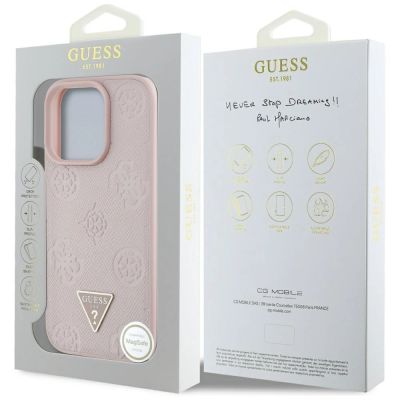 8. Etui Guess Grained Hot Stamp Peony Triangle Logo MagSafe na iPhone 16 Pro - różowe
