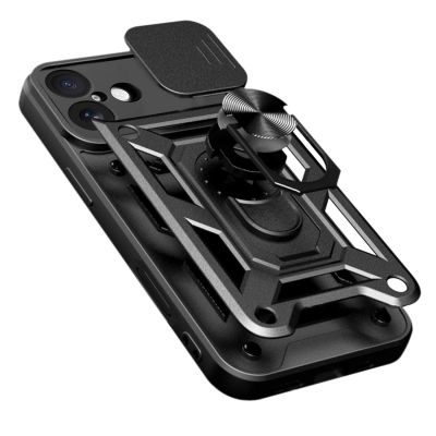 8. Etui Hybrid Armor Camshield na iPhone 17 pancerne z podstawką i osłoną aparatu - czarne