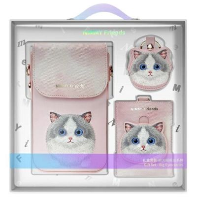 Zestaw Nimmy Big Eyed Pet 2.0 Cat 3w1 torebka na telefon + portfel + etui na lokalizator - różowy