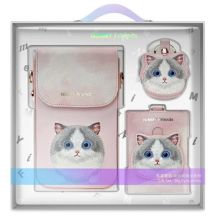 Zestaw Nimmy Big Eyed Pet 2.0 Cat 3w1 torebka na telefon + portfel + etui na lokalizator - różowy