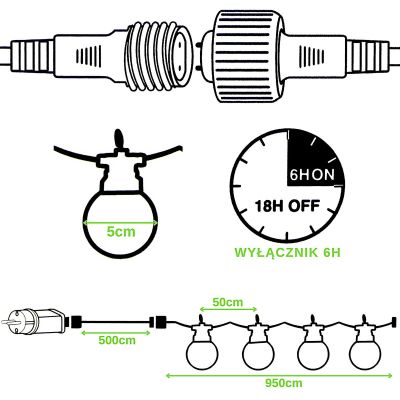 3. GIRLANDA OGRODOWA PARTY LIGHT 20LED G50 TIMER MOŻLIWOŚĆ ŁĄCZENIA
