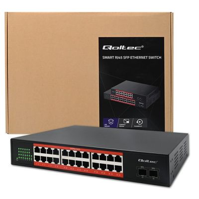 12. Qoltec Przełącznik sieciowy SWITCH Gigabit Ethernet | 24x RJ45 | 2x SFP | 1000 Mb/s