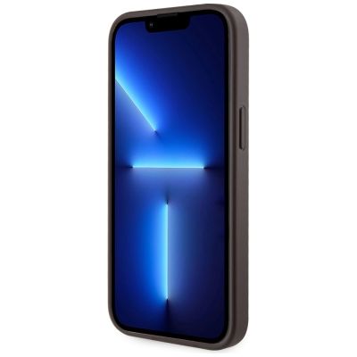 3. Etui Guess 4G Stripes z portfelem Magsafe do iPhone 15 brązowy