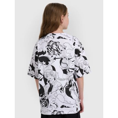 15. T-shirt oversize z nadrukiem dziewczęcy 4F 4FJRAW25TTSHF3069-90A