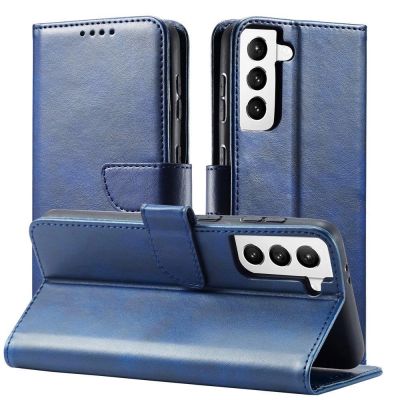 17. Magnet Case elegancki futerał etui pokrowiec z klapką i funkcją podstawki Samsung Galaxy S22+ (S22 Plus) niebieski