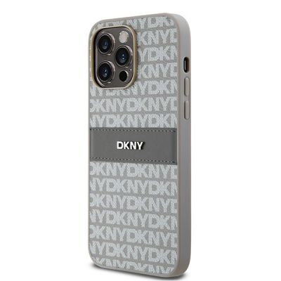 2. Etui DKNY Leather Mono Stripe & Metal Logo na iPhone 14 Pro - beżowe