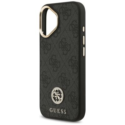 6. Etui Guess 4G Strass Logo & Big Strap Metal Buttons MagSafe na iPhone 17 - czarne