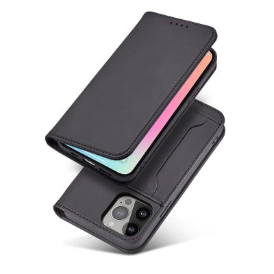 5. Magnet Card Case etui iPhone 14 Pro pokrowiec z klapką portfel podstawka czarne
