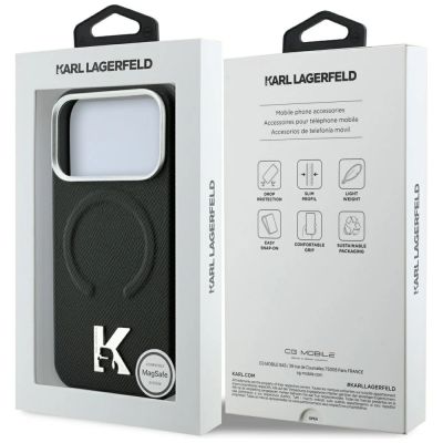 8. Etui Karl Lagerfeld Grained Embossed Ring & Kameo Logo MagSafe na iPhone 18 Pro / 17 Pro - czarne