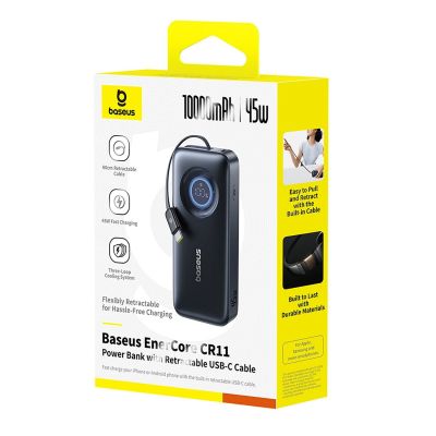 5. Powerbank Baseus EnerCore CR11 10000mAh 45W ze zwijanym kablem USB-C - czarny