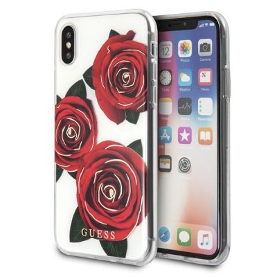 Etui Guess Flower Desire Red Rose na iPhone X - przezroczyste