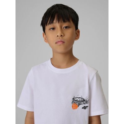 4. T-shirt regular z nadrukiem chłopięcy 4F 4FJRAW26TTSHM4343-10S