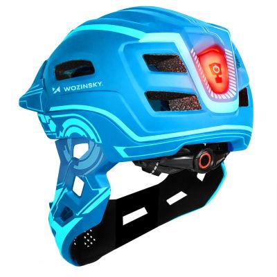4. Kask rowerowy fullface dziecięcy Wozinsky z tylną lampką USB 52-56 cm - niebieski