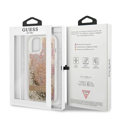 8. Etui Guess Paisley Liquid Glitter na iPhone 13 mini - złote