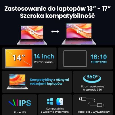 5. EXTRALINK SMART LIFE 14" 2-SCREEN MONITOR FOR LAPTOPS 12" TO 17.3"
