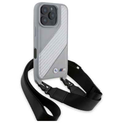 3. Etui BMW M Edition Carbon Stripe & Strap na iPhone 16 Pro - szare