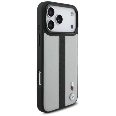 4. Etui BMW M Perforated Stripe Logo MagSafe na iPhone 17 Pro Max - szare