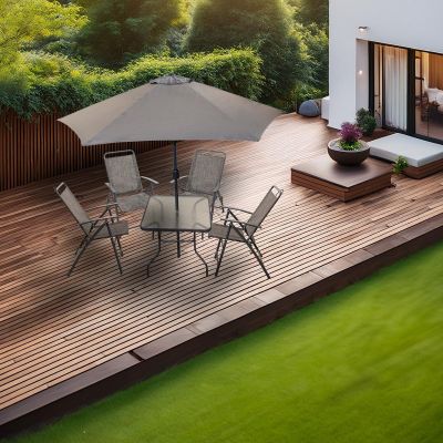 7. ZESTAW MEBLI OGRODOWYCH SYDNEY STÓŁ 4 KRZESŁA I PARASOL SZARY