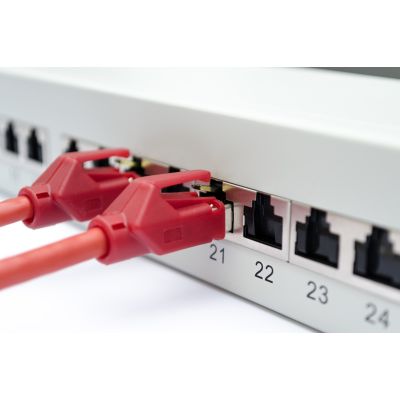 2. Digitus Panel krosowy (patch panel) 19'' 24x RJ45, LSA poziom, kat.6A, ekranowany, 1U, szary, prowadnica kabli