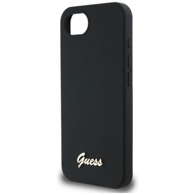 6. Etui Guess Silicone Script Metal Logo MagSafe na iPhone 16e - czarne