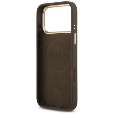 7. Etui Guess 4G Logo Plate MagSafe na iPhone 17 Pro Max - brązowe