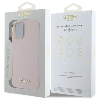 8. Etui Guess Silicone Script Metal Logo & Frame na iPhone 16 - różowe