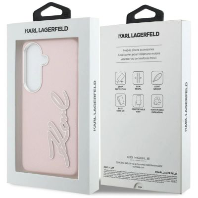 8. Etui Karl Lagerfeld Grained Signature Metal Resin Logo na Samsung Galaxy S26 - różowe