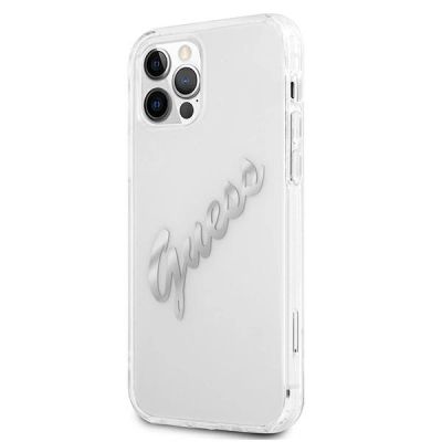 2. Etui Guess Vintage Script Silver na iPhone 12 Pro Max - przezroczyste