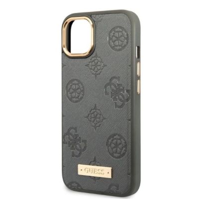 6. Etui Guess Peony Logo Plate MagSafe na iPhone 13 - szare