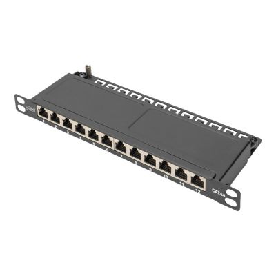 5. Digitus Panel krosowy CAT 6A Slim, ekranowany, 12-portowy, 0,5 U, 10", czarny