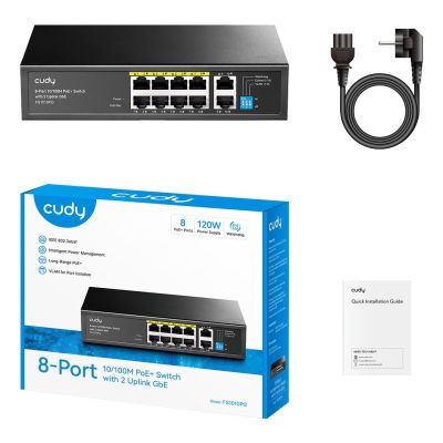 7. Switch CUDY FS1010PG 8-Port 10/100M PoE+ 120W 2xGbE Uplink
