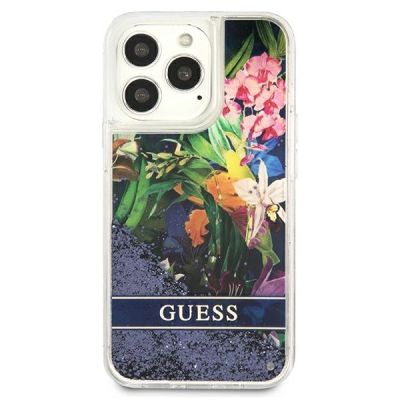 3. Etui Guess Flower Liquid Glitter na iPhone 13 Pro Max - niebieskie