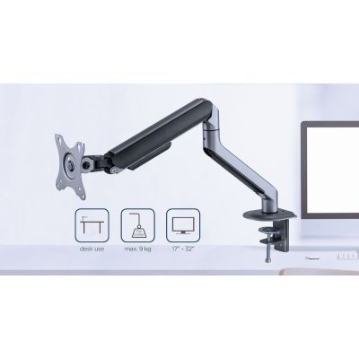13. GEMBIRD BIURKOWE REGULOWANE RAMIĘ/UCHWYT NA MONITOR 17-32, VESA 100X100MM, DO 9 KG, KOLOR SZARY