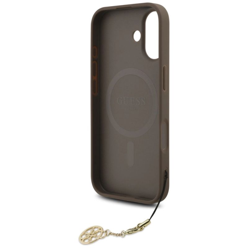 6. Etui Guess 4G Charms Collection MagSafe na iPhone 17 - brązowe