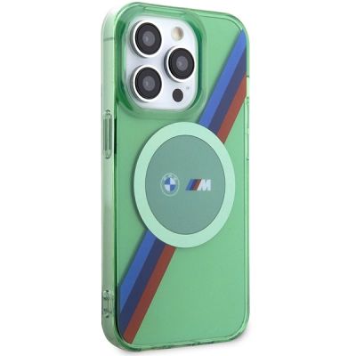 4. Etui BMW M Tricolor Stripes MagSafe na iPhone 15 Pro - zielone